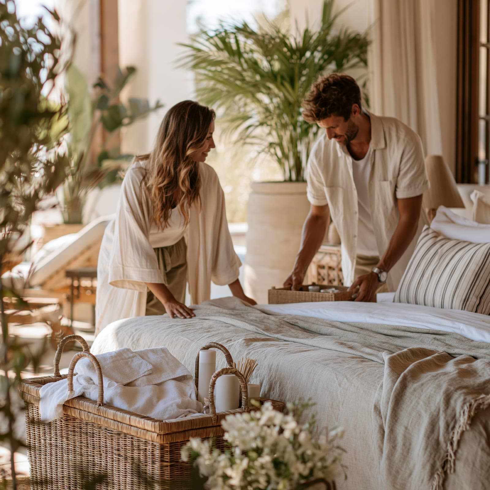 Guests welcomed into a beautifully prepared bedroom
