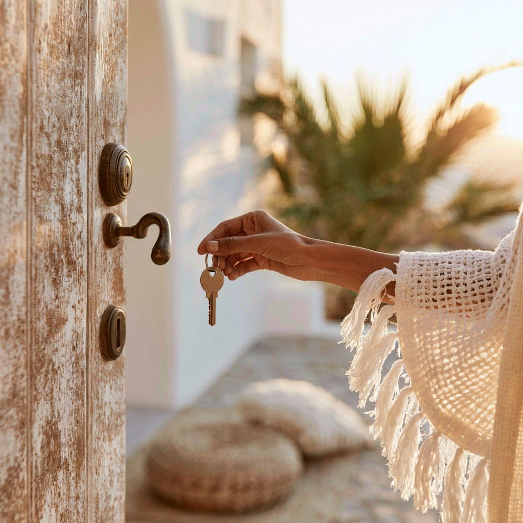A guest arriving with a key at the door